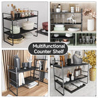 Expandable Cabinet Countertop Shelves 16.5-27’’L, Adjustable Metal Spice Rack Organizer, Stackable Kitchen Counter Storage Shelves Organizers for Cabinet Organization, Black - size: 1Pack-Special-10.2''Wx(16.5-27'')Lx9.6''H-Black