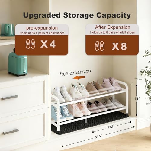 KANAV 2-Tier Expandable Shoe Rack, Heavy Duty Adjustable Metal Shoe Organizer for Closet & Entryway, Freestanding, Tool-Free Assembly, White - color: White, size: 2-Tiers