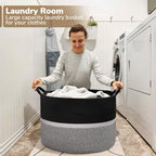 CHICVITA Extra Large Laundry Basket, Woven Rope Blanket Basket for Towels, Clothes, Toy Storage, Pillow Basket for Living Room, Family Room, 22 x 22 x 14 inches, Black - color: Black and Gray