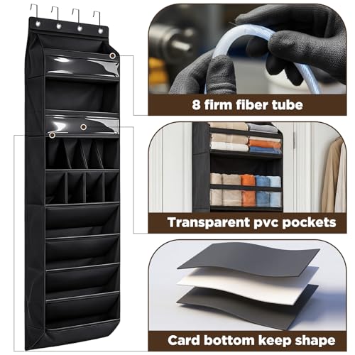 8 tiers Door Shoe Organizer, Multifunction Over the Door Hanging Shoe Rack with Oxford Fabric Deep Pockets, 66.9 x 16.5 x 5.9 Inches Storage Organizer (Black)