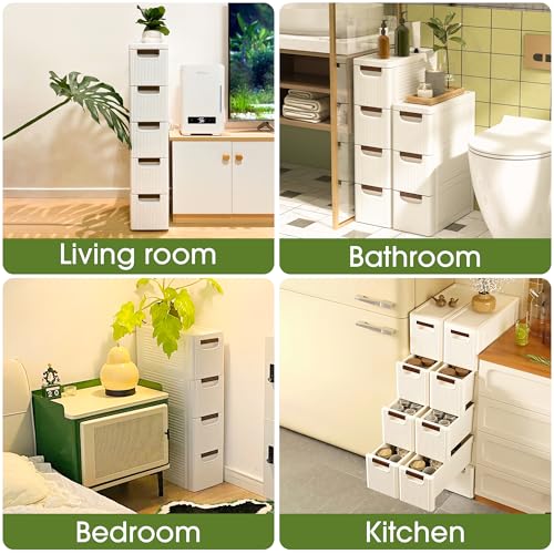 4 Drawers Narrow Storage Cabinet, Slim Bathroom Storage Cabinet, Plastic Rolling Cart Organizer for Small Spaces, Laundry, Office, Home,White - size: 4 Drawer