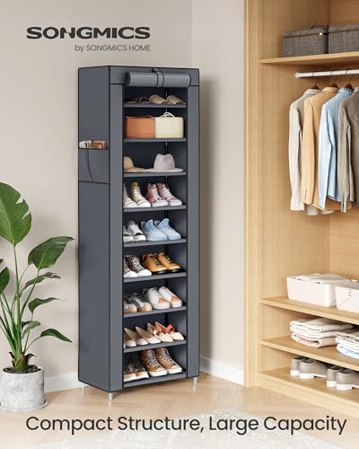 SONGMICS 10-Tier Shoe Rack, Shoe Storage Cabinet with Dustproof Cover, Free-Standing Storage Organizer for Closet, Entryway, Hold 20 Pairs of Shoes, for Sneakers, High Heels, Gray URXJ034GN02 - color: Grey, size: 10 Tiers (18.9"W)