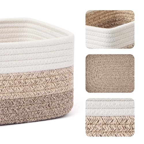 MiniArk Small Storage Baskets for Organizing | Closet Organizer Bins | Shelf Toy Basket | Woven Rope Baskets | Cube Decorative Box | Shallow Basket |11.5x7.5x4.7”| 3 Packs Gradient Brown - color: Gradient Brown, size: 3pcs-L11.5xW7.5xH4.7"