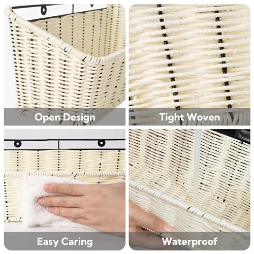 GRANNY SAYS Wicker Hanging Basket, 2 Pack Storage Baskets for Organizing, Adhesive Wall Mount Fruit Basket, Kitchen Organization Hanging Shelves, Storage Cabinet Door Organizer, Off White - color: Off White