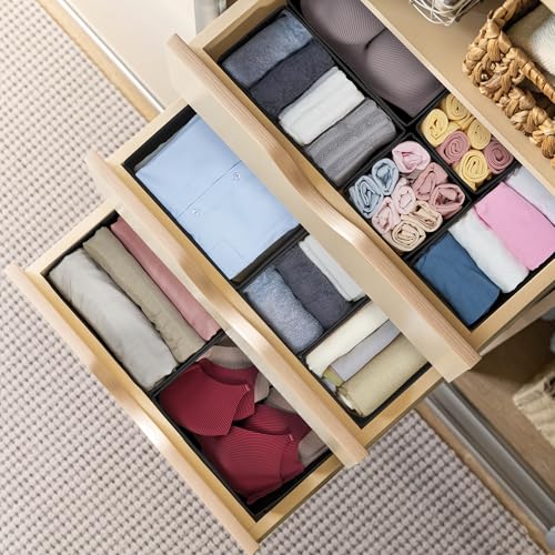 Kootek 16 Pack Drawer Organizer Clothes, Dresser Drawer Organizers for Clothing Fabric Foldable Closet Organizers and Storage Bins for Baby Clothes, Nursery, Underwear, Bras, Socks - color: Black