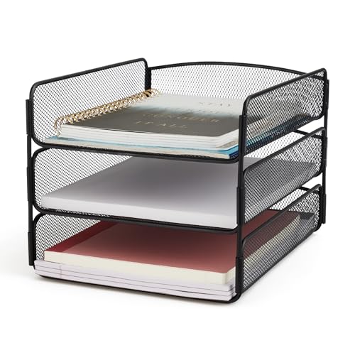 Safco Onyx Desk Organizer, 3 Trays, Office and Classroom Mailbox, Paper and Mail Sorter, Steel Mesh, Black - color: Black