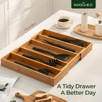 Carbonized Bamboo Kitchen Drawer Organizer, 5 Slots Expandable Silverware Organizer, Utensil Holder & Cutlery Tray, 2.2" Deep for Extra Capacity, Non-Slip Feet Included. - size: 5 Slots（Expandable）
