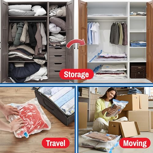 10 Pack Medium Vacuum Storage Bags for Comforters, Blankets & Clothes – Vacuum Sealed Compression Bags with Hand Pump – Space Saver Storage Bags for Bedding, Moving, Travel & Organization - size: 10 Medium Bags