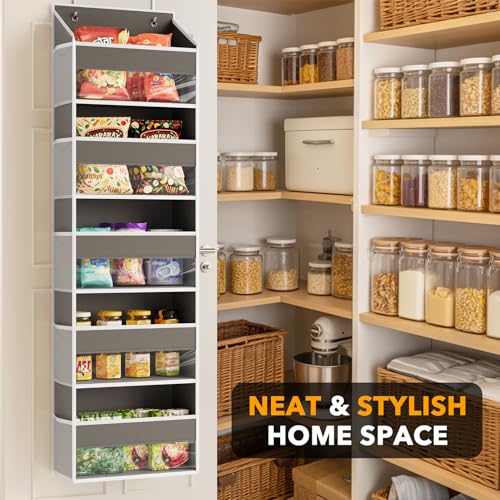 SpaceAid 1 Pack Over The Door Organizer with 5 Large Pockets and 10 Mesh Side Pockets, 5 Layers Door Organizer Hanging with Clear Window for Bedroom, Bathroom, Pantry and Nursery, Gray - color: Gray, size: 1 Pack