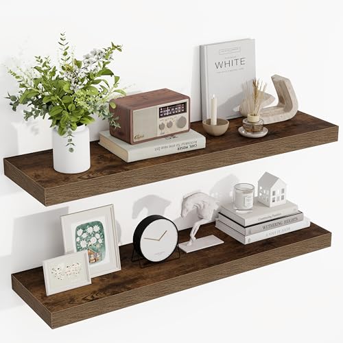 Acovy 36 Inch Floating Shelves, 36"x9.25"x1.5" Inch Deep Floating Shelves for Wall, Wooden Shelves for Bathroom, Bedroom, Living Room, Brown, 2 Pieces - color: Brown, size: 36"x9.25"-2pcs