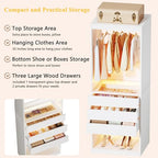 HUAHUU Freestanding 2FT Closet System with 3 Wood Drawers & Glasstop, 24" Closet Organizer System with Hanging Rod & LED Lights, Walk-in Closet Systems for Small Closets, White (24"L x 16" W x 80" H)