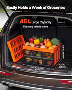 VEVOR Plastic Collapsible Storage Bins, 45L 6 Packs, Stackable Folding Storage Crates with Handles, Holds 33 lbs Per Bin, Foldable Heavy Duty Containers, Space-Saving Baskets, for Home Organizing - size: 45L-Orange-6PC