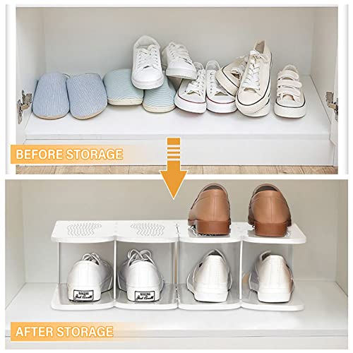 6-Tier Narrow Shoe Organizer, Adjustable Cubby Shoe Rack for Closet, Free Standing Shoe Slot Tower for Entrance, Stackable Space-Saving Shoe Storage Shelf for Entryway, White - color: White