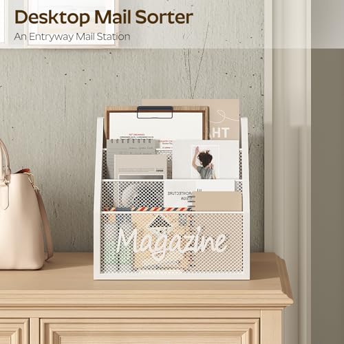 YATINEY Magazine Holder, Wood Magazine Rack Floor, Mail Organizer Countertop, Magazine Mail Holder Sorter, Record Holder for Magazines, Books, Newspapers, Tablets, White MR02WW - color: White
