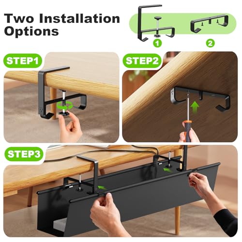 Dayacoo No Drill Under Desk Cable Management Tray, 36" Clamp/Screw Mount Cord Organizer for Desk, Fabric Cable Management Tray for Storage and Hide Cords, Cable Organizer for Office Home, Black