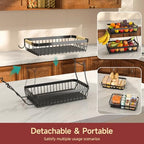 Sevenblue 2 Tier Large Fruit Basket for Kitchen Counter with 2 Mobile Banana Hangers, 2026 Pro Detachable Metal Fruit Bowl with Wooden Handle (Silver, 3 Tier) - color: Silver, size: 3 Tier