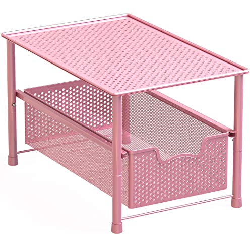 Simple Houseware Stackable Under Sink Cabinet Sliding Basket Organizer Drawer, Pink - color: Pink