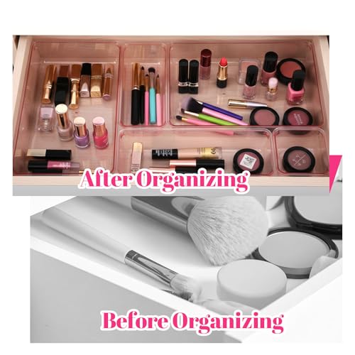 25pcs Pink Plastic Drawer Organizer Set, Clear Stackable Drawer Organizer,Kitchen Drawers Dividers for Bathroom, Office, Kitchen Cabinets and Dressing Tables