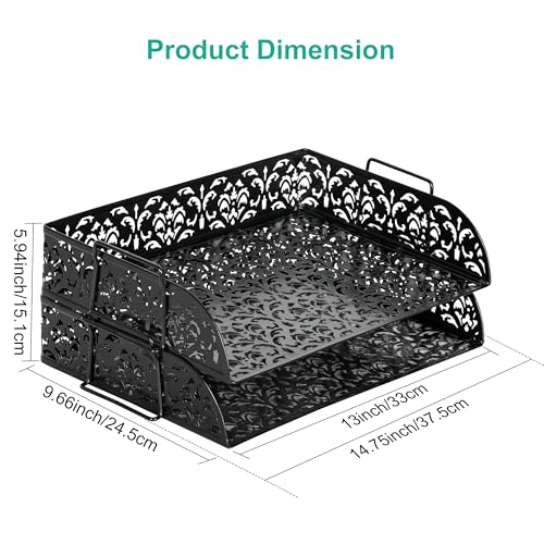 EasyPAG Paper Organizer for Desk 2 Tier Stackable Paper Tray for A4 Legal Size Folders Metal File Storage Desktop Organizer for Home Office School Teacher, Black - color: Black