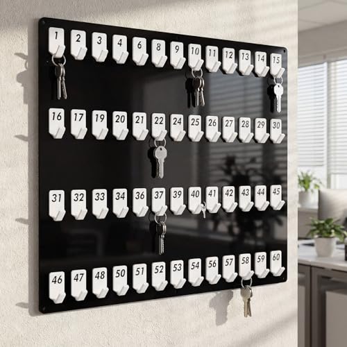 Beeveer Acrylic Key Board with 60 No. Hooks Wall Mount Key Rack Holder Hanger Storage for Real Estate Offices Rentals Car Dealer Valet Parking Small Businesses (Black) - color: Black, size: 60 Hooks