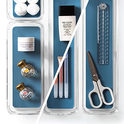 BINO | 4-Piece Drawer Organizer Bin Set - Navy, Small | THE MODULAR+ | Multi-Purpose Storage | Soft-Grip Lining and Non-Slip Rubber Feet | Durable | BPA-Free | Desk Drawer Organizer | Vanity Organizer - color: Navy, size: Small