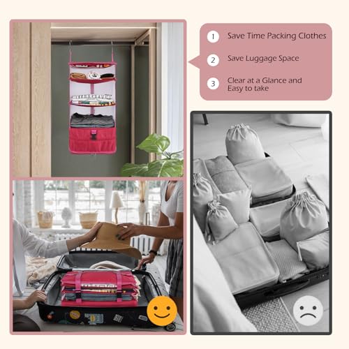 Surblue Hanging 3-Shelf Closet Organizer Pocket Collapsible Washable Oxford Fabric with 2 Hooks (L 11.41 * 11.41 * 19.68in, Rose) - color: Rose, size: L 11.41*11.41*19.68in
