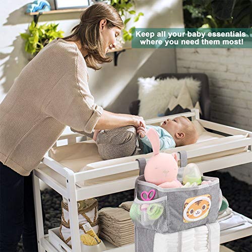 Accmor Hanging Baby Diaper Caddy Organizer, Diaper Stacker, Baby Crib Hanging Classified Storage Bag Organizer for Changing Table, Crib, Playard or Wall & Nursery Organization, Grey - style: Style C-Grey
