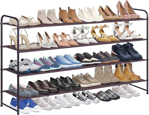 KIMBORA 4 Tier Long Shoe Rack for Closet, Wide Shoe Storage Organizer Stackable Sneaker Shelf for Floor, Bedroom 30 Pairs (Bronze) - color: Bronze, size: 11.4 x 42.7 x 32.4