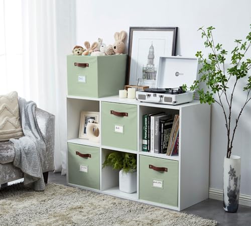 DECOMOMO Storage Baskets, 13x15x13 Storage Cube Bins with Labels for Organizing Shelves Kallax (Kallax / 4pcs, Sage Green) - color: Sage Green, size: Kallax 13" x 15" / 4pcs