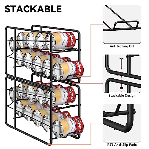 MOOACE Can Organizer for for Pantry, Stackable Soda Can Dispenser Canned Food Storage, Kitchen Cabinet Fridge Beverage Cans Holder, 4 Pack, Black - color: Black