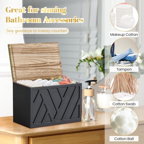 Tampon Holder for Bathroom Decor, Feminine Product Organizer With Lid, Shark Week Storage, Wood Pad Box for Toilet, Bathroom Accessories for Girl Stuff - color: 1-Pcs-Black