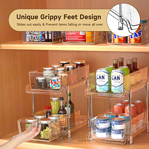 HIHEGD 2 Tier Bathroom Storage With Dividers, Clear Under Sink Pull Out Organizer for Kitchen Pantry, Medicine Cabinet - color: C-Clear-1Pc