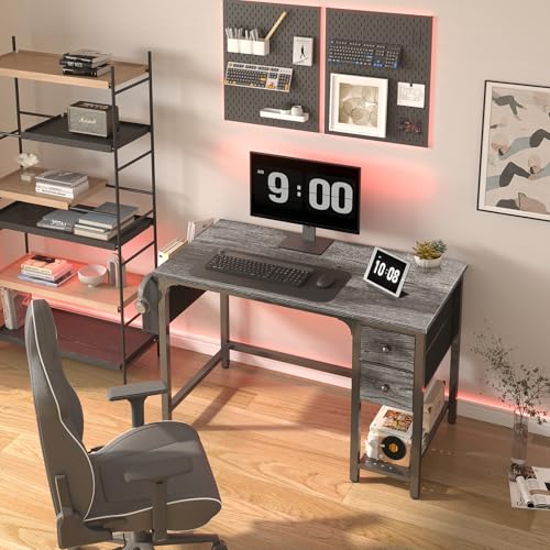 Lufeiya Computer Desk with Fabric Drawers, 40 Inch Gaming Desk for Small Space Home Office, Modern Simple Study Writing Table PC Desks for Bedroom, Gray - color: Grey, size: 40 inch