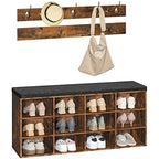 HOOBRO Shoe Storage Bench with Cushion, 39.4" L Entryway Bench with 12 Cubbies, Entryway Hall Tree with Storage, Shoe Cabinet with Coat Rack for Bedroom, Hallway, Holds up to 330 lb, BF112HX01G1 - color: Rustic Brown + Black