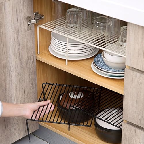 Expandable Cabinet Organizer for Kitchen Cupboard Under Sink Countertop Bathroom Bedroom Office Table Desk Counter Storage Organization Rack Saver Stackable Saving iron Frame Rust Resistant (White)