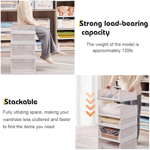 XL Stackable Plastic Storage Basket, 4 Packs closet storage bins for clothes sweater organizer for closet Folding closet organizers and storage Closet Shelf Storage Container for Cupboard Bedroom 4XL