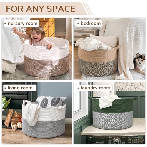 INDRESSME Extra Large Woven Baskets for Storage, 21.7 x 13.8 Blanket Basket Living Room Wicker Storage Basket for Organizing Woven Laundry Baskets for Toy Pillow Shoe, Entryway, Black Jute - color: Black & Jute, size: 21.7"D x 13.8"H