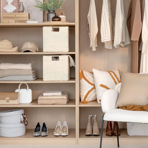 StorageWorks 11 inch Wicker Baskets, Handwoven Storage Cubes with Handles, Foldable Paper Rope Basket for Organizing, Beige, 2 Pack - color: Beige, size: 11"L x 11"W x 11"H