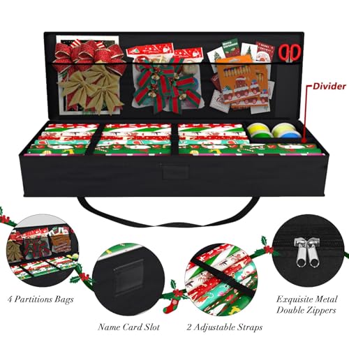 Safana 2 Pack Wrapping Paper Organizer Storage Bag, 42" Durable 600d Oxford Wrapping Organizer Box Under Bed Containers for Decorations Paper Rolls, Ribbons, Bows (Golden Deer) - color: Golden Deer 2pcs, size: 42inch
