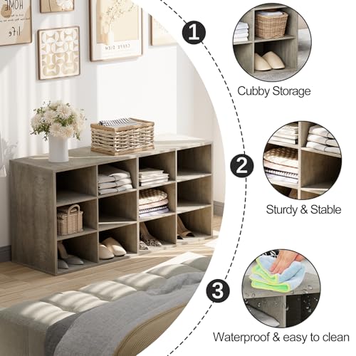 Garden 4 you Shoe Storage Bench, Cubby Shoe Rack with 12 Cubbies, 3-Tier Wood Shoe Rack Organizer, Shoe Organizer Cabinet for Entryway, Hallway, Closet and Garage, Grey - color: Grey, size: 12-cube 3-tier