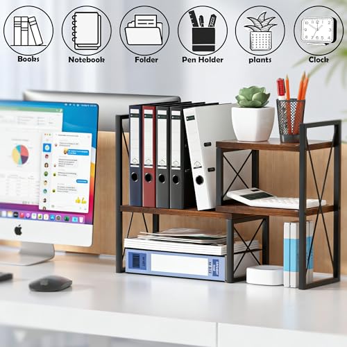Desktop Shelf Organizer, Small Bookshelf for Office, Wood Shelves, Office Organization and Storage (Brown) - color: Brown