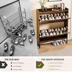 Nicetree Shoe Cabinet Organizer with 2 Flip Drawers, Freestanding Narrow Rack with Metal Legs, Farmhouse Slim Shoe Storage for Entryway, Foyer, Hallway, Rustic Brown - color: Rustic Brown, style: 2-Drawers