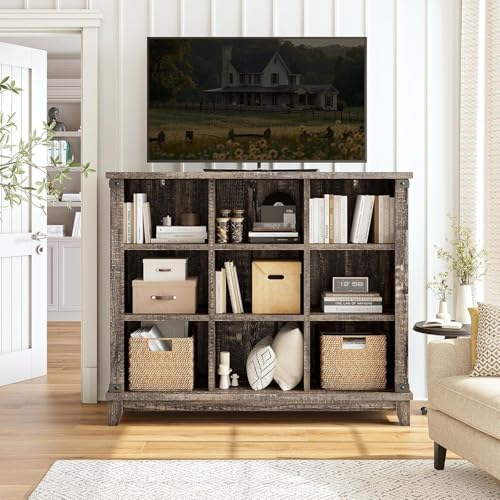 EnHomee 9 Cube Storage Organizer and Shelves, Cubby Storage Organizer, Bookshelves with Storage for Home and Bedroom, Black Oak - color: Black Oak, size: 9 cube