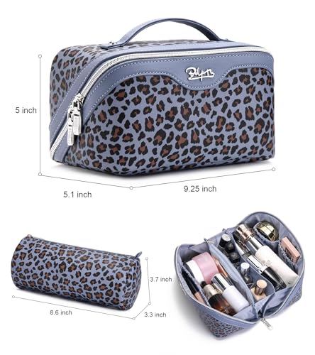 BOYATU Travel Makeup Bags Cosmetic Organizer Bag: 3 Pcs Set Large Capacity Make up Bag with Compartments - Waterproof Leather Toiletry Bags with Handle for Women (B-Light Blue) - color: B-Light Blue
