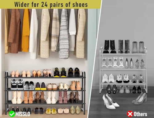 MISSLO 3-Tier Long Shoe Rack for Closet Shoe Organizer for Closet Floor Entryway Storage Stackable Wide Shoe Shelf Stores 24 Pairs of Men Sneakers, Black - color: Black, size: 3 Tier