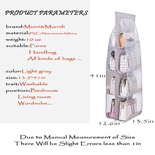 MURRI&MURRDI 2 Packs Hanging Handbag Organizer for Closet, Purse Storage Holder with 8 Easy Access Clear PVC Pockets, Womens Purse Hanger Bag for Wardrobe Door Wall Space Saving, Gray - color: 2 Gray