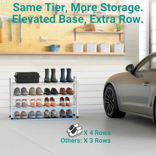 YEASHEIN 3-Tier Expandable Shoe Rack for Closet Floor, X-Frame Metal Small Shoe Rack for Entryway, Adjustable Shoe Shelf Organizer, Free Standing Shoe Racks for Front Door Entrance, Garage - White - color: White, size: 3 Tier