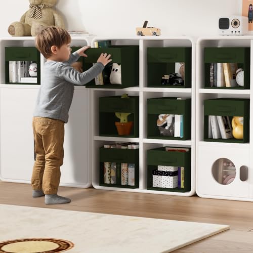 DIMJ Storage Cubes, Cube Storage Bin, 6 Pack Foldable Baskets with Window, Closet Storage Bins with Handle, 11x 11 inch Storage Cubes for Clothes, Toys, Books (Green) - color: Green, size: 10.6 Inch.- 6 Pack