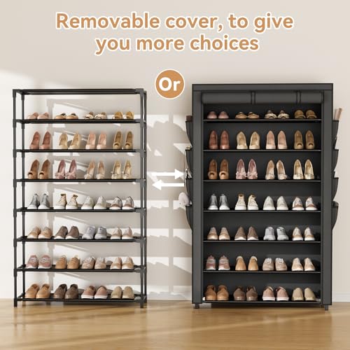 VILICK Shoe Rack with Cover, 7 Tier Shoe Organizer Storage for 32-40 Pair Shoes and Boots Large Shoe Storage Shelf Space Saving Vertical Shoe Rack for Closet, Front Door Entrance, Dorm, Garage - color: Black, size: 33.8"W-7 Tier