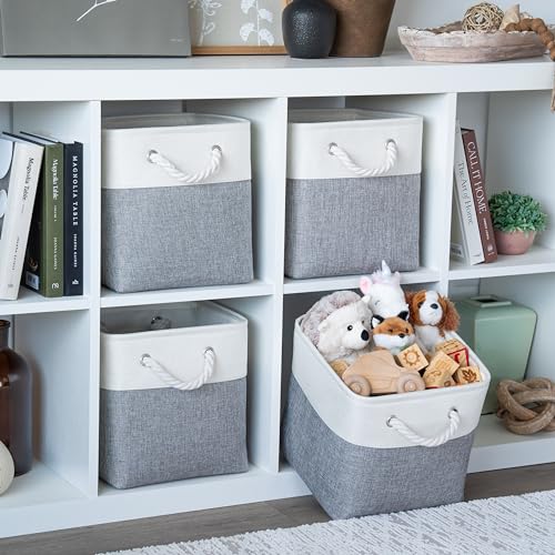 OrganiHaus 11x11 Cube Storage Bins 4 Pack, Foldable Cube Storage Organizer w/ Rope Handles, Collapsible Fabric Bins for Toys, Clothes & Closet Organization, Fabric Square Baskets - Gray/White - color: Gray Base / Off-White, size: 4 pcs (11x11)